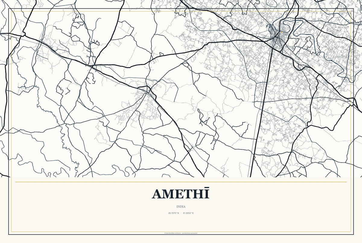 Amethī, India City Map Aluminum Sign in Citrine Modern style