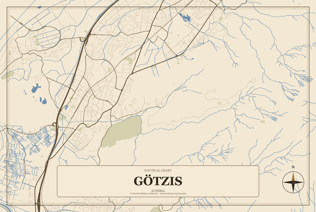 Götzis, Austria City Map Aluminum Sign in Heritage Nautical style