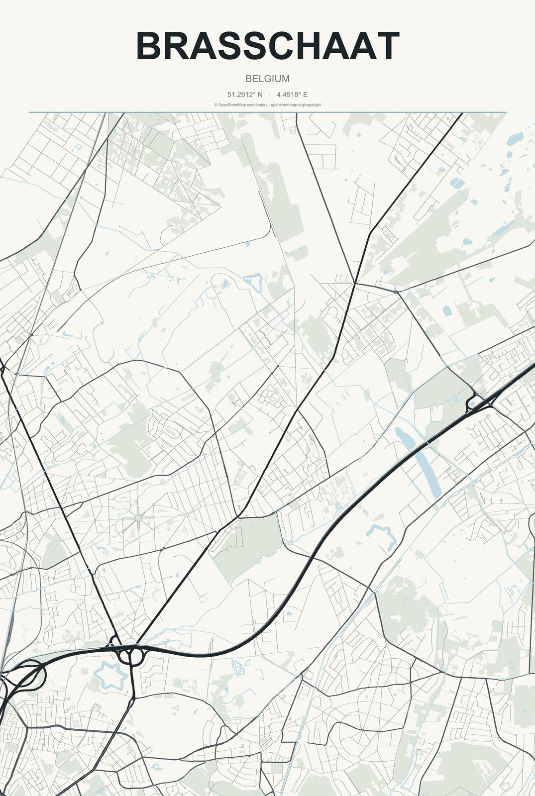 Brasschaat, Belgium City Map Aluminum Sign in Headline Atlas style