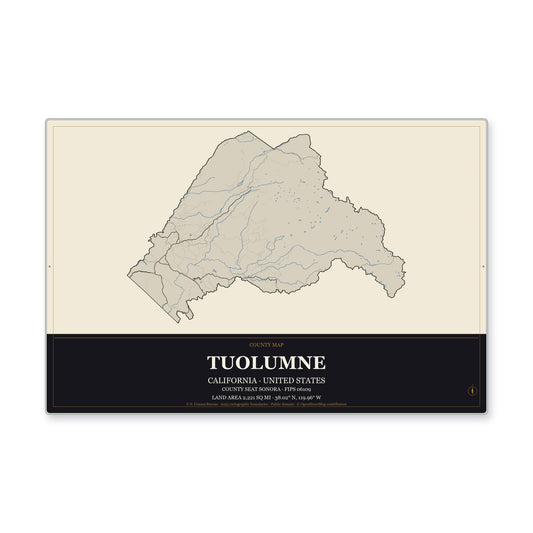 Tuolumne County, California Map Aluminum Sign in Museum Plaque style