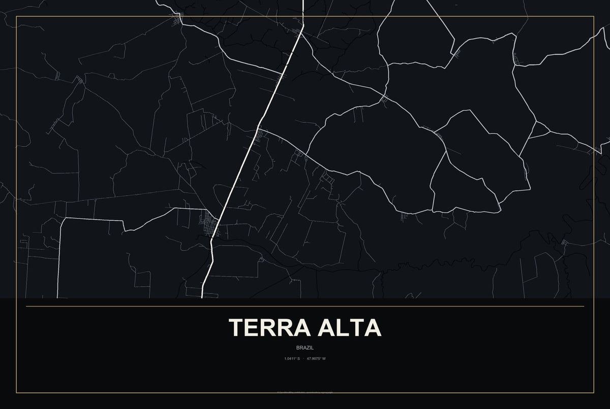 Terra Alta, Brazil City Map Aluminum Sign in Metropolitan Noir style