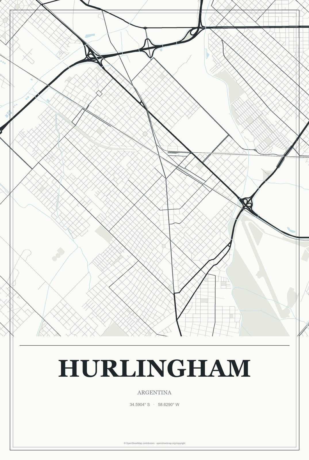 Hurlingham, Argentina City Map Aluminum Sign in Gallery Air style