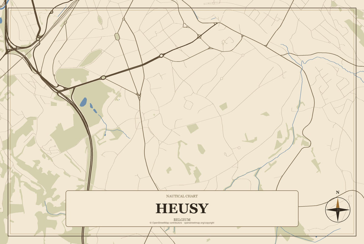 Heusy, Belgium City Map Aluminum Sign in Heritage Nautical style