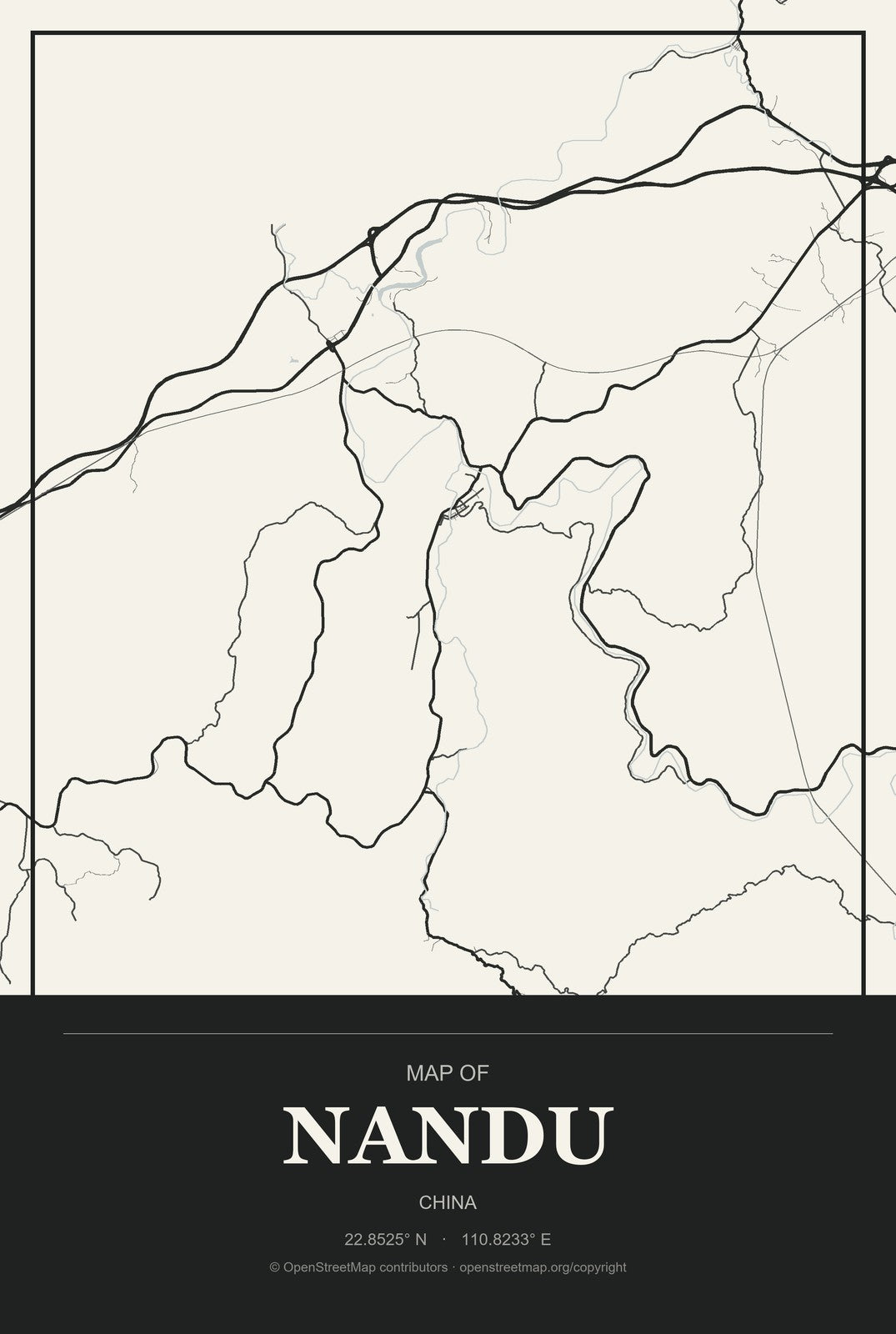 Nandu, China City Map Aluminum Sign in Museum Plaque style