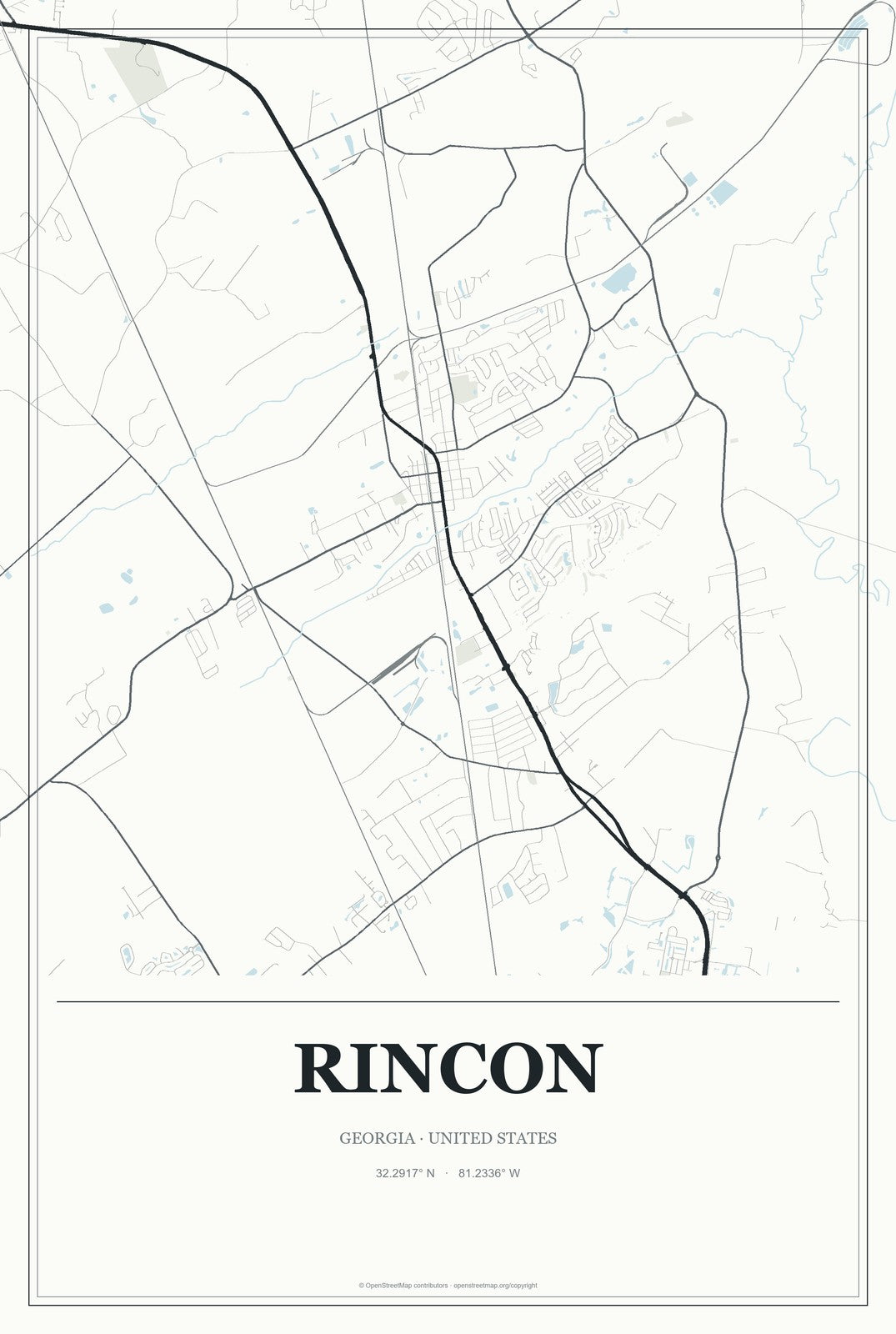 Rincon, Georgia City Map Aluminum Sign in Gallery Air style