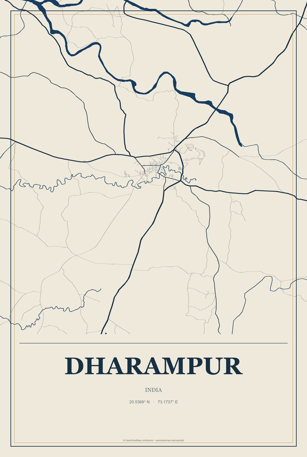 Dharampur, India City Map Aluminum Sign in Coastal Cutout style