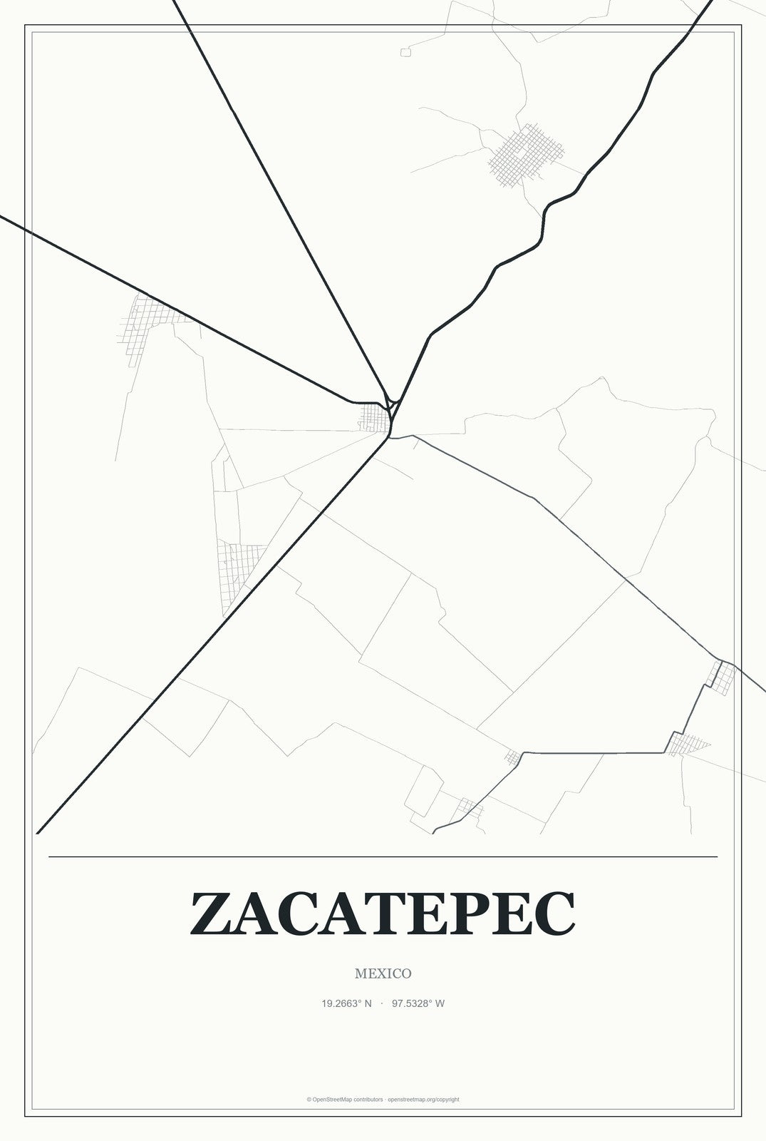 Zacatepec, Mexico City Map Aluminum Sign in Gallery Air style