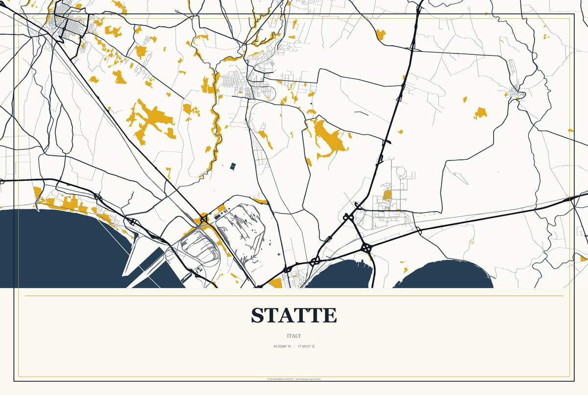Statte, Italy City Map Aluminum Sign in Citrine Modern style