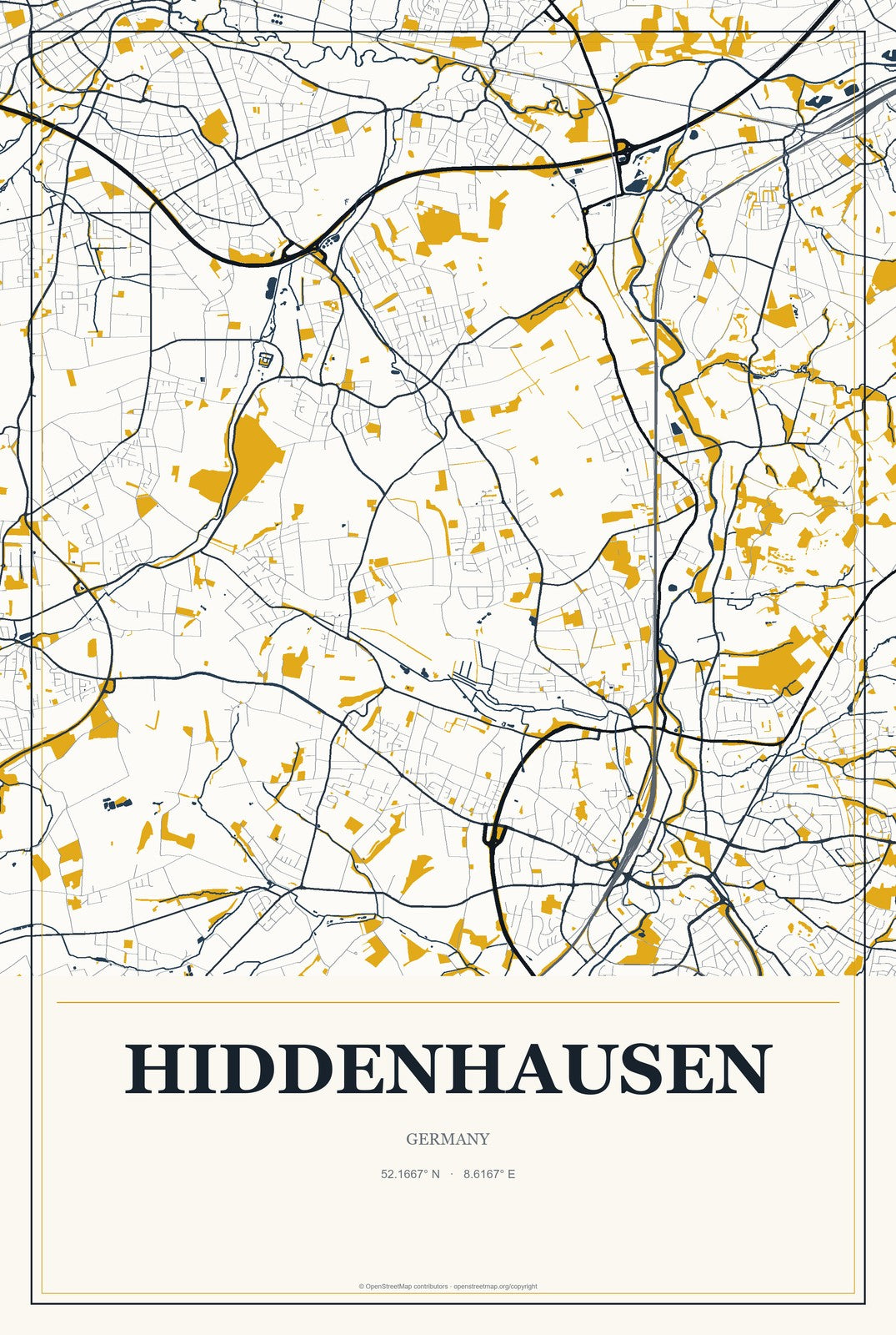 Hiddenhausen, Germany City Map Aluminum Sign in Citrine Modern style