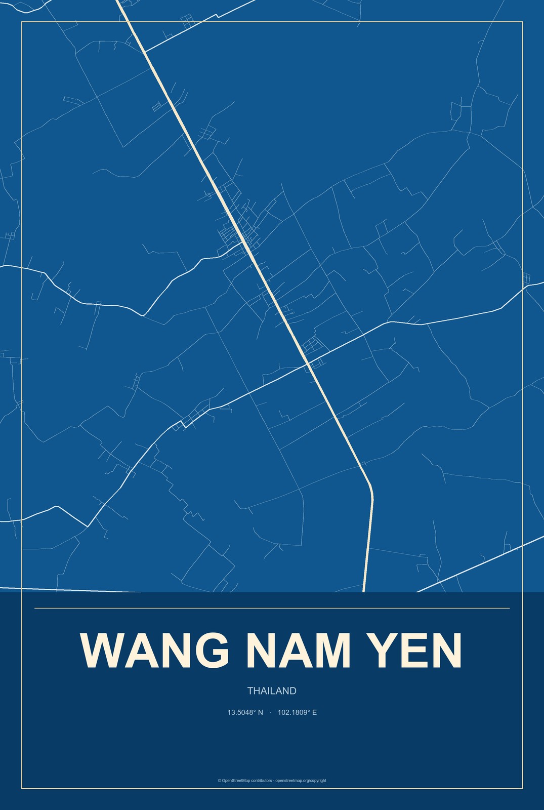 Wang Nam Yen, Thailand City Map Aluminum Sign in Harbor Cobalt style