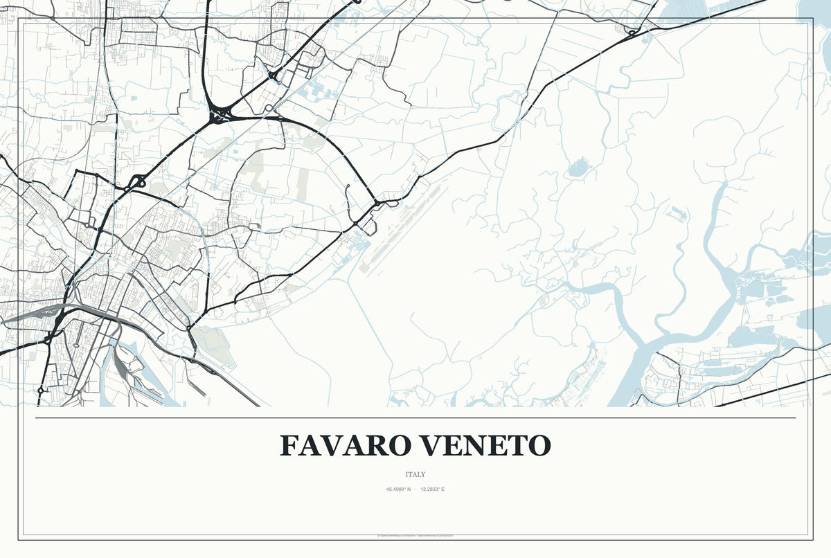 Favaro Veneto, Italy City Map Aluminum Sign in Gallery Air style