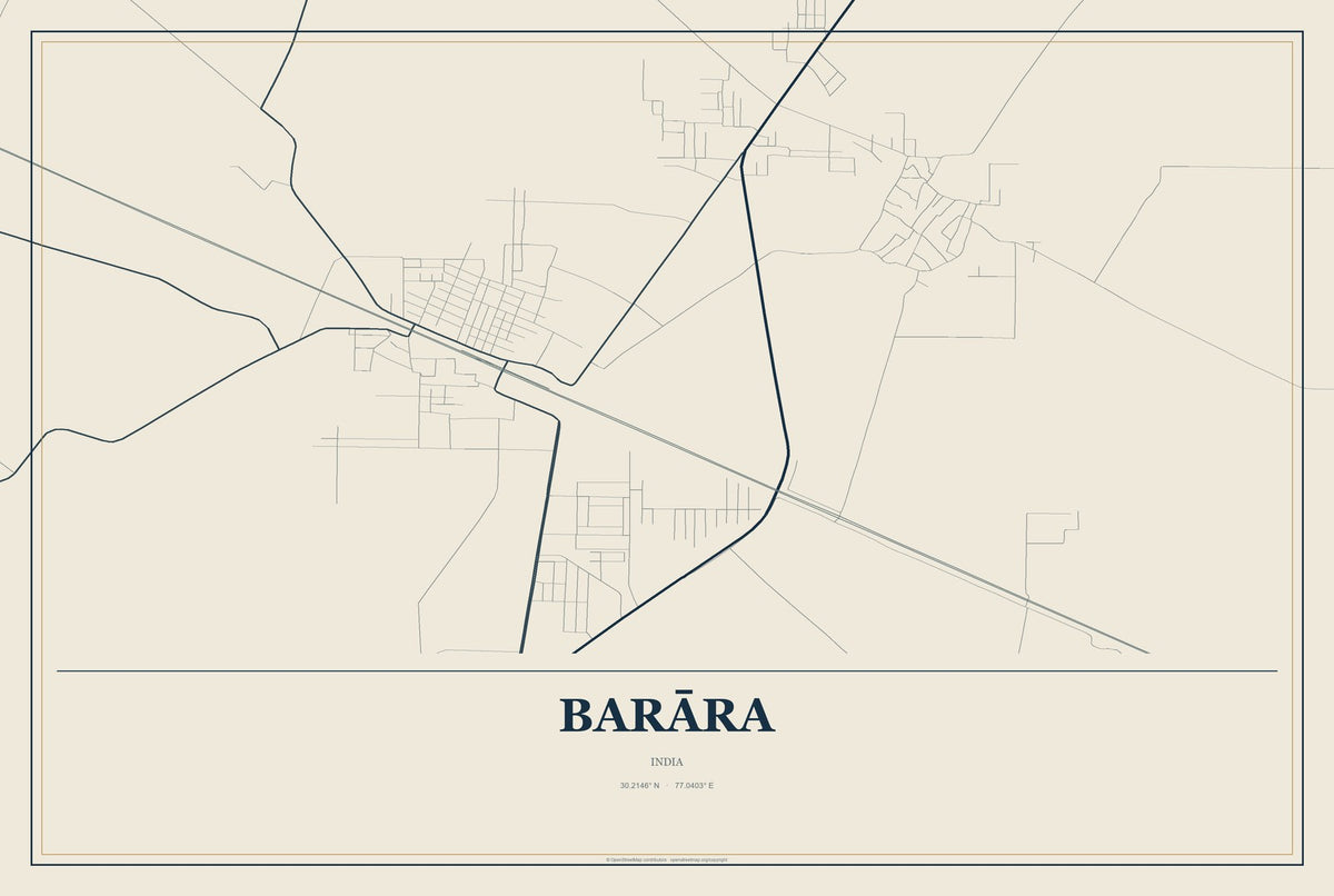 Barāra, India City Map Aluminum Sign in Coastal Cutout style