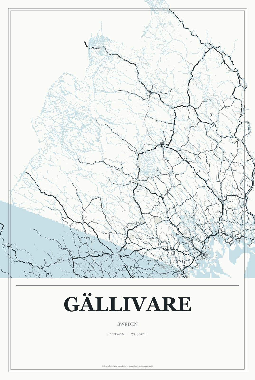 Gällivare, Sweden City Map Aluminum Sign in Gallery Air style
