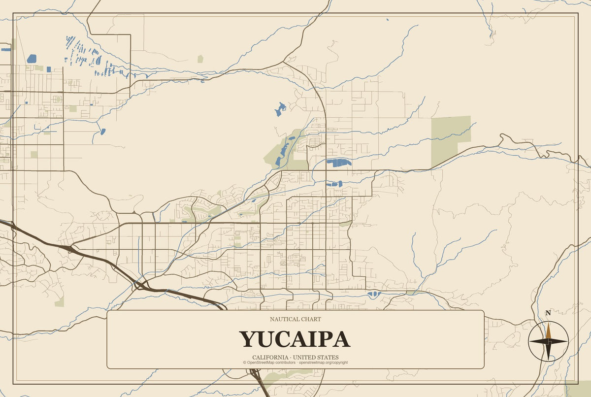 Yucaipa, California City Map Aluminum Sign in Heritage Nautical style