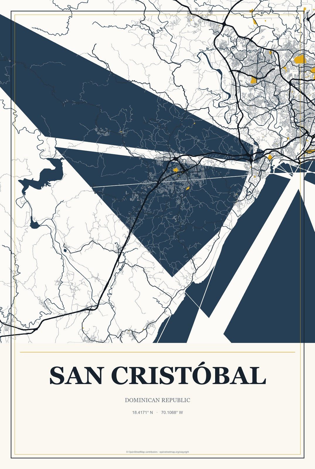 San Cristóbal, Dominican Republic City Map Aluminum Sign in Citrine Modern style
