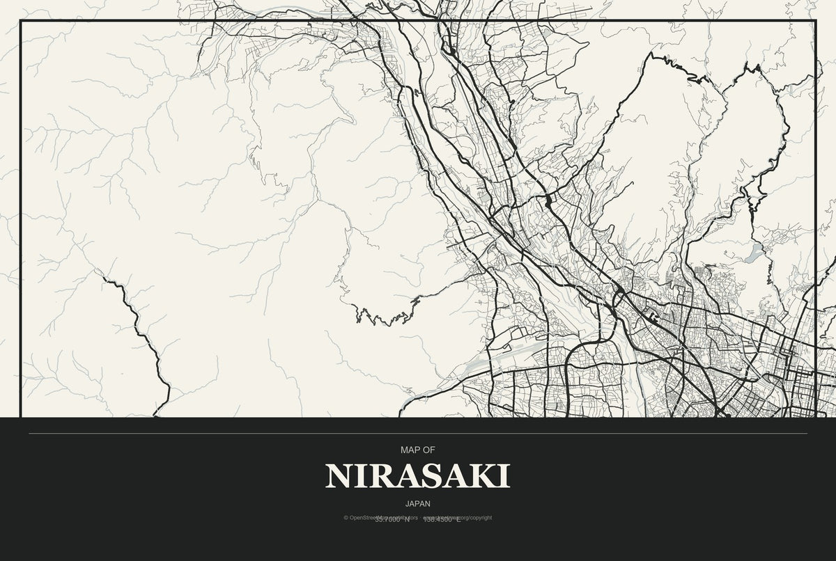 Nirasaki, Japan City Map Aluminum Sign in Museum Plaque style