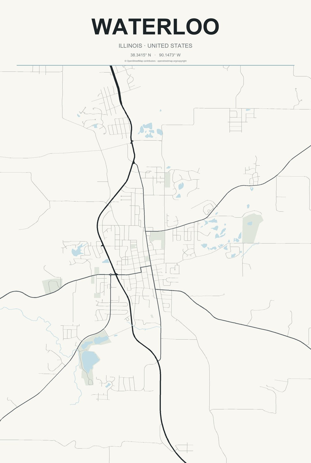 Waterloo, Illinois City Map Aluminum Sign in Headline Atlas style