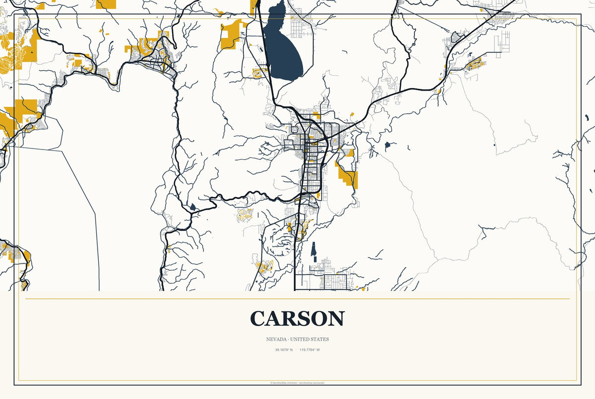 Carson, Nevada City Map Aluminum Sign in Citrine Modern style