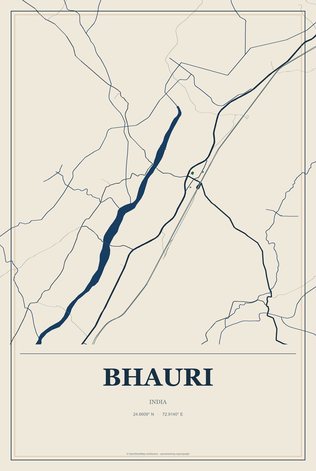 Bhauri, India City Map Aluminum Sign in Coastal Cutout style