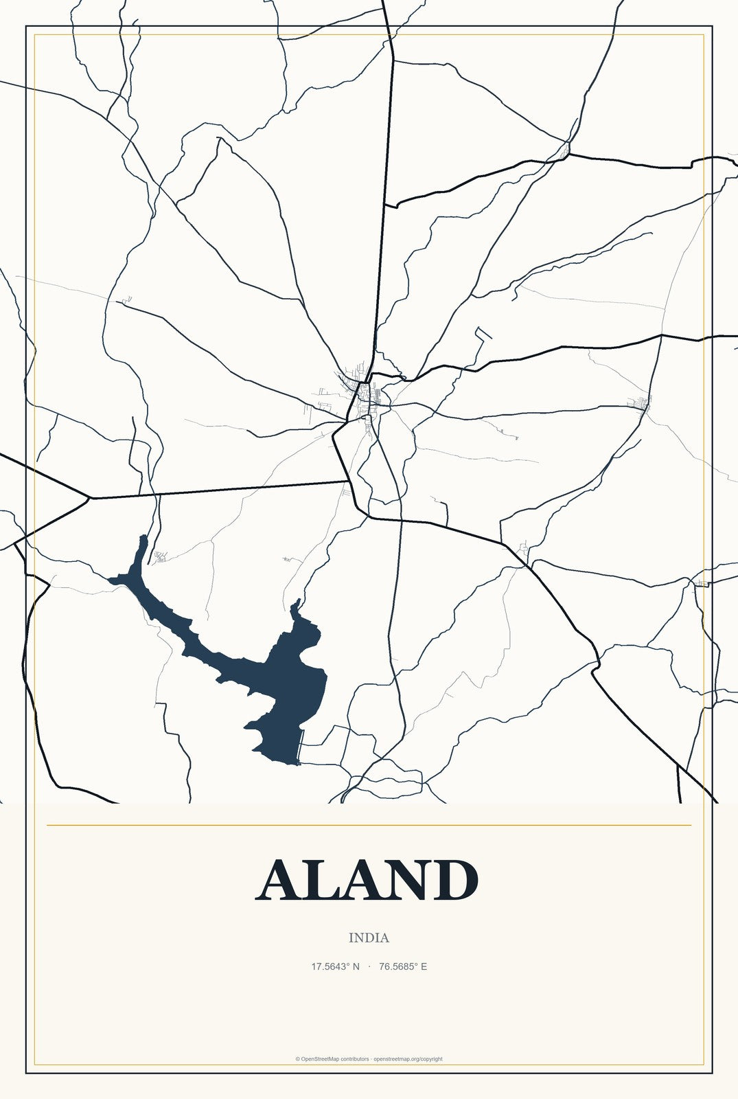 Aland, India City Map Aluminum Sign in Citrine Modern style