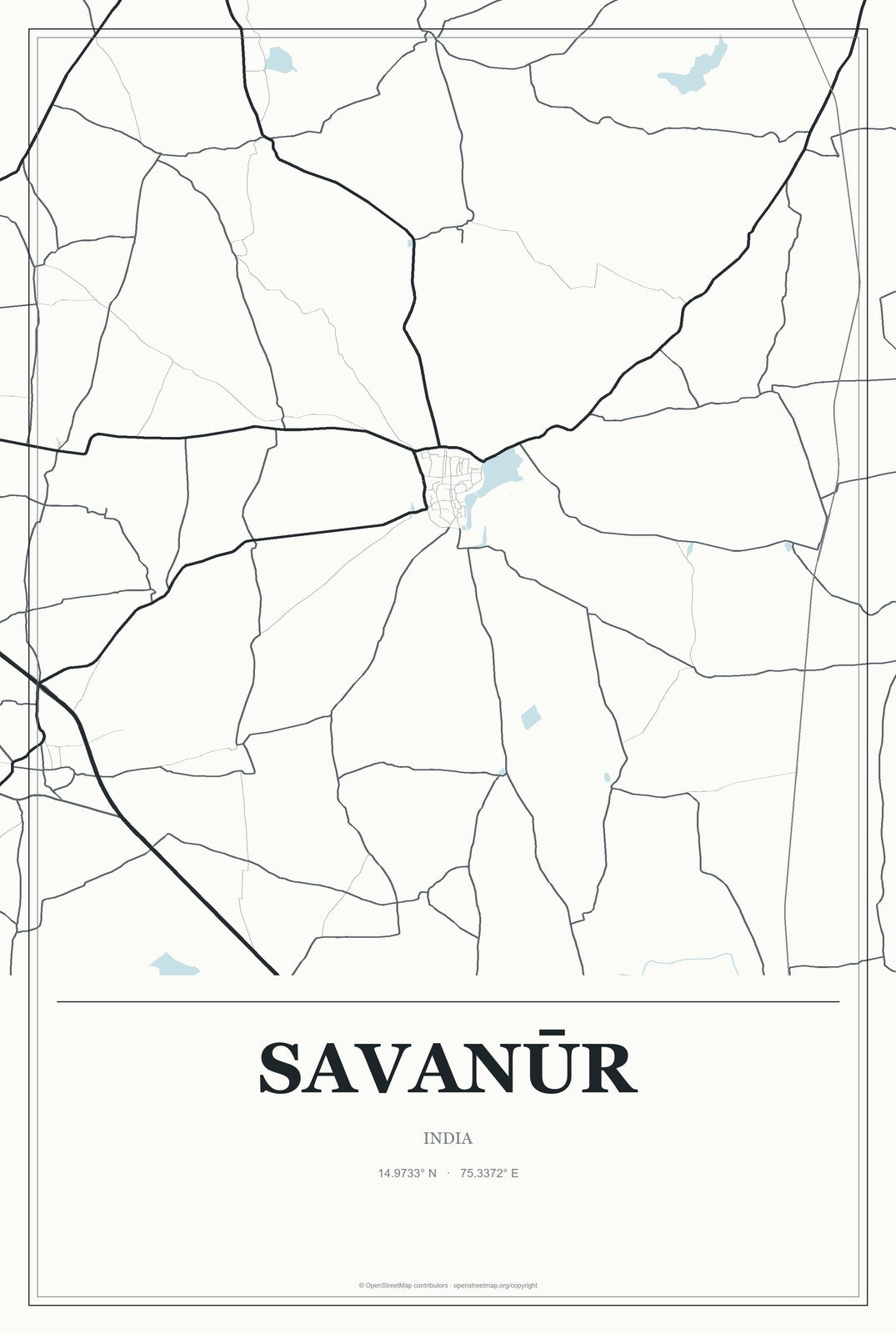 Savanūr, India City Map Aluminum Sign in Gallery Air style