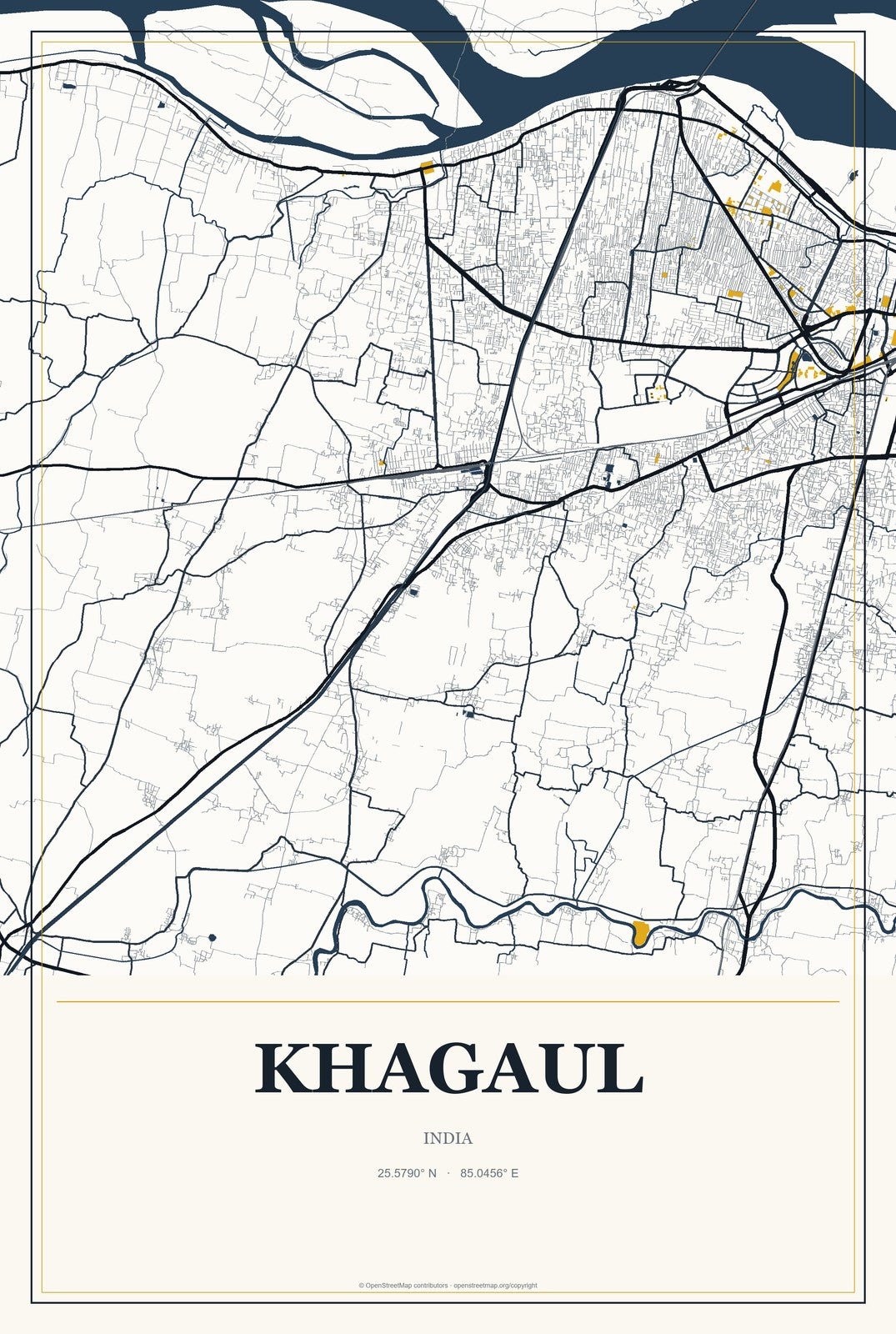 Khagaul, India City Map Aluminum Sign in Citrine Modern style
