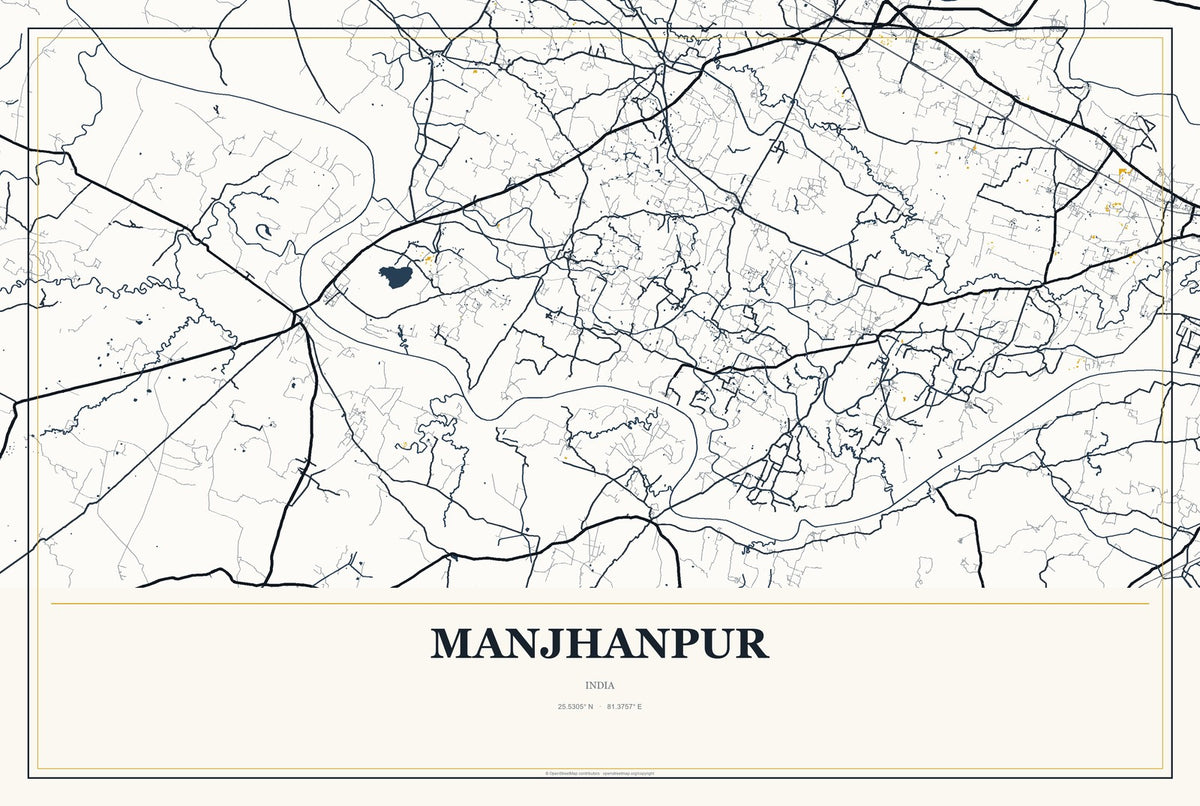 Manjhanpur, India City Map Aluminum Sign in Citrine Modern style