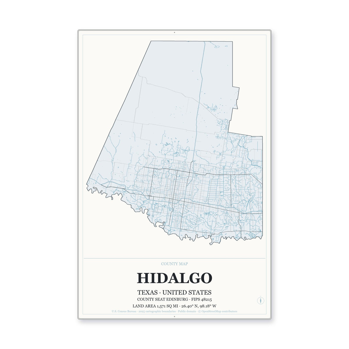 Hidalgo County, Texas Map Aluminum Sign in Gallery Air style