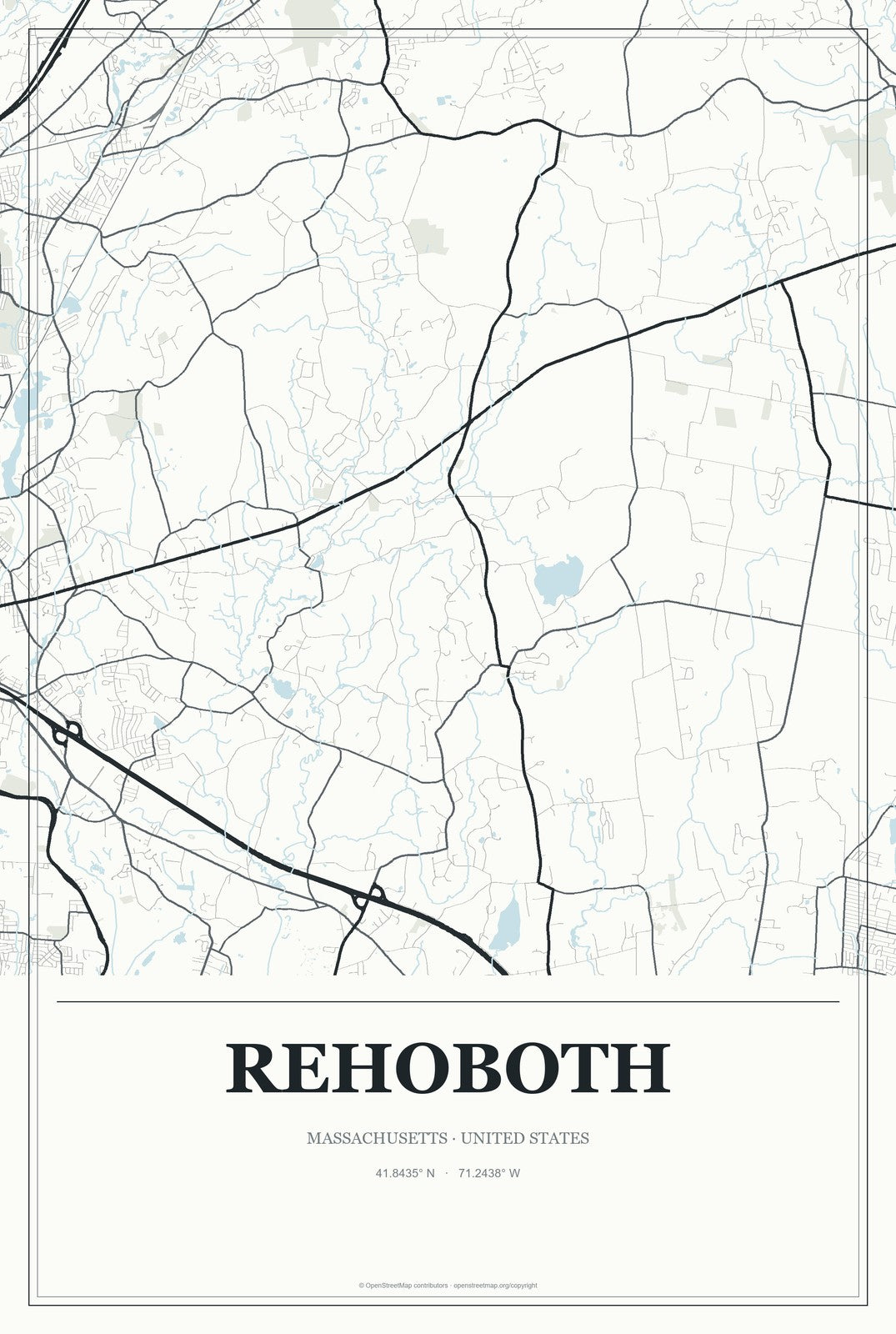 Rehoboth, Massachusetts City Map Aluminum Sign in Gallery Air style