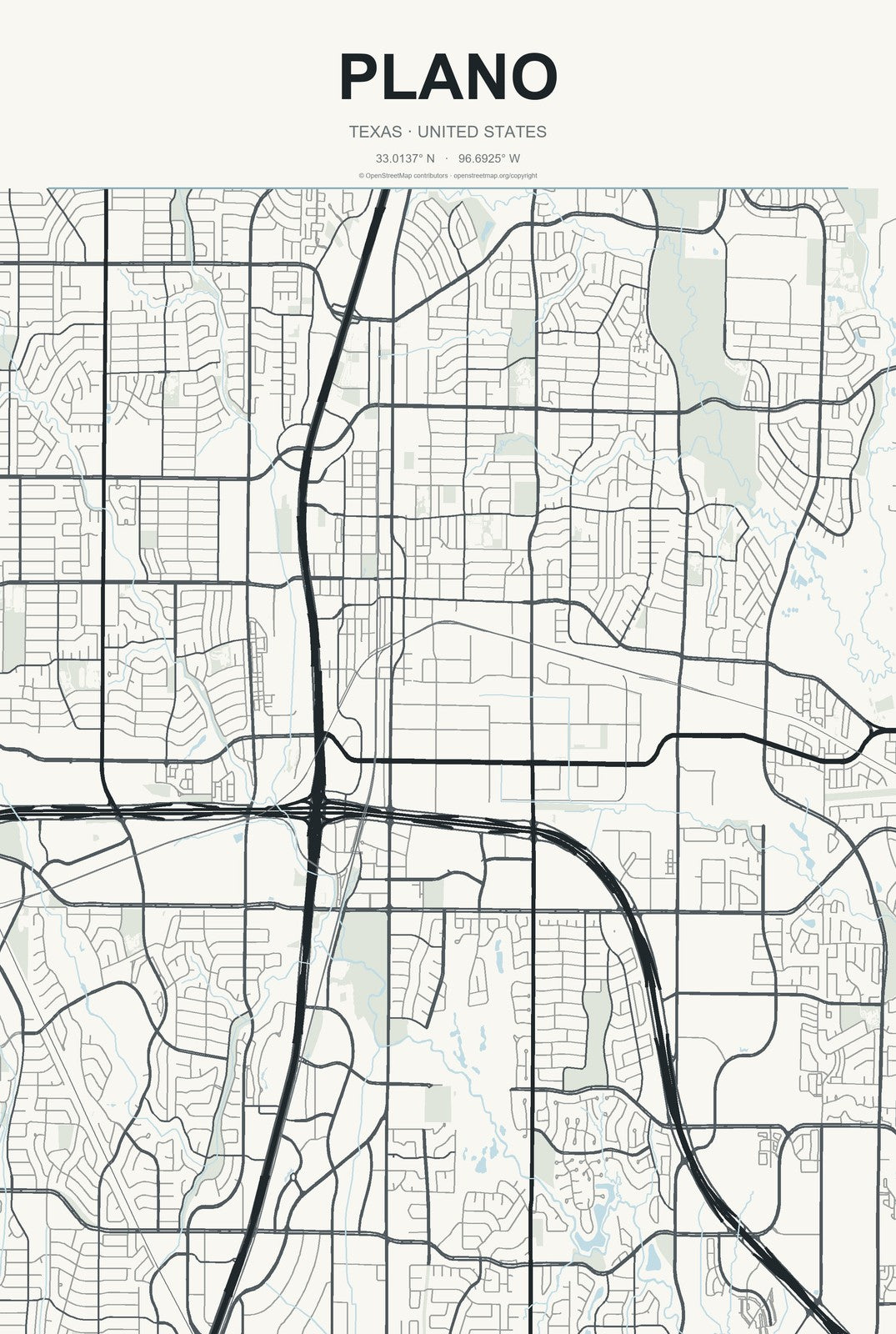 Plano, Texas City Map Aluminum Sign in Headline Atlas style