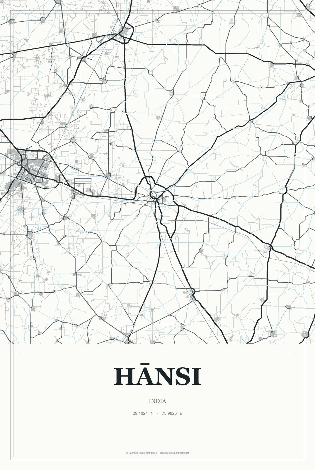 Hānsi, India City Map Aluminum Sign in Gallery Air style