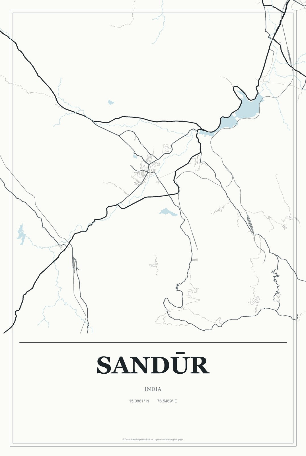 Sandūr, India City Map Aluminum Sign in Gallery Air style