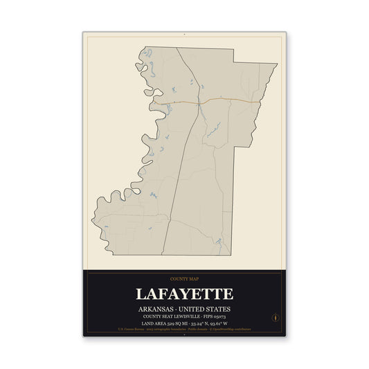 Lafayette County, Arkansas Map Aluminum Sign in Museum Plaque style