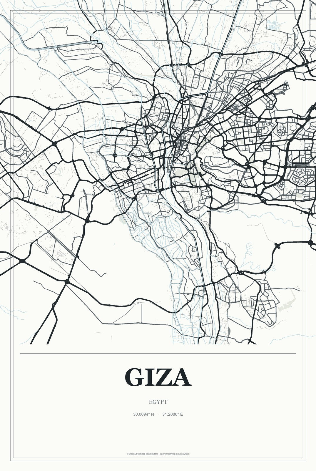 Giza, Egypt City Map Aluminum Sign in Gallery Air style