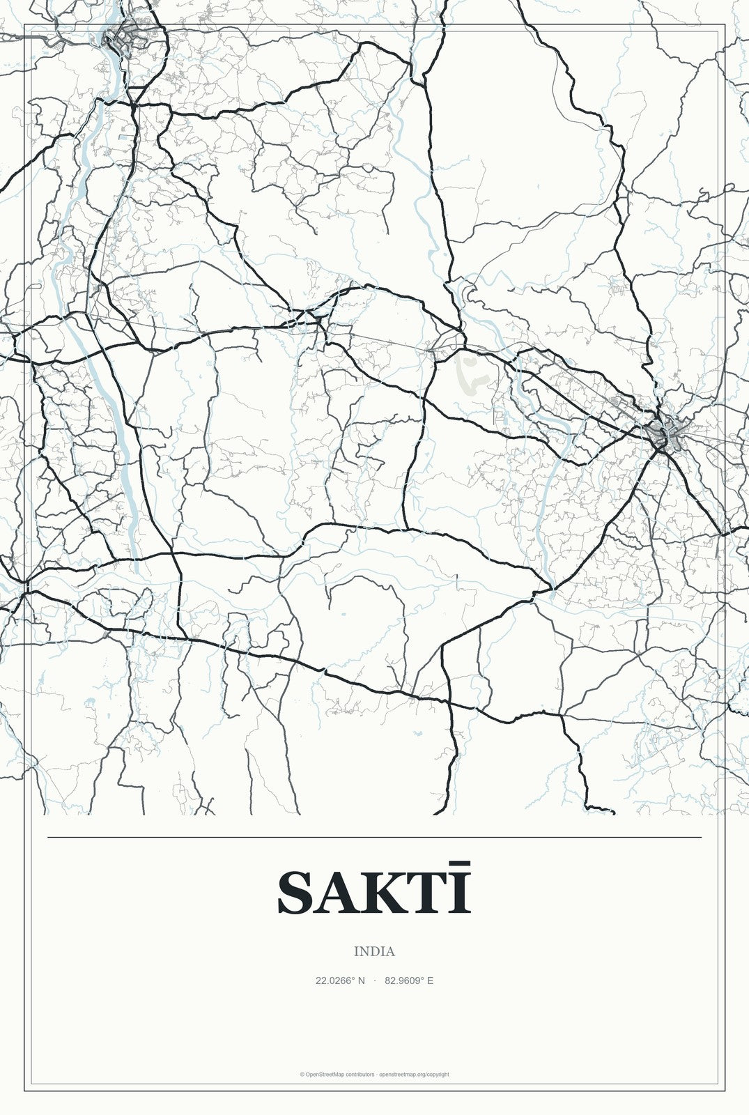 Saktī, India City Map Aluminum Sign in Gallery Air style