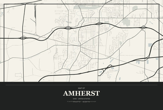 Amherst, Ohio City Map Aluminum Sign in Museum Plaque style
