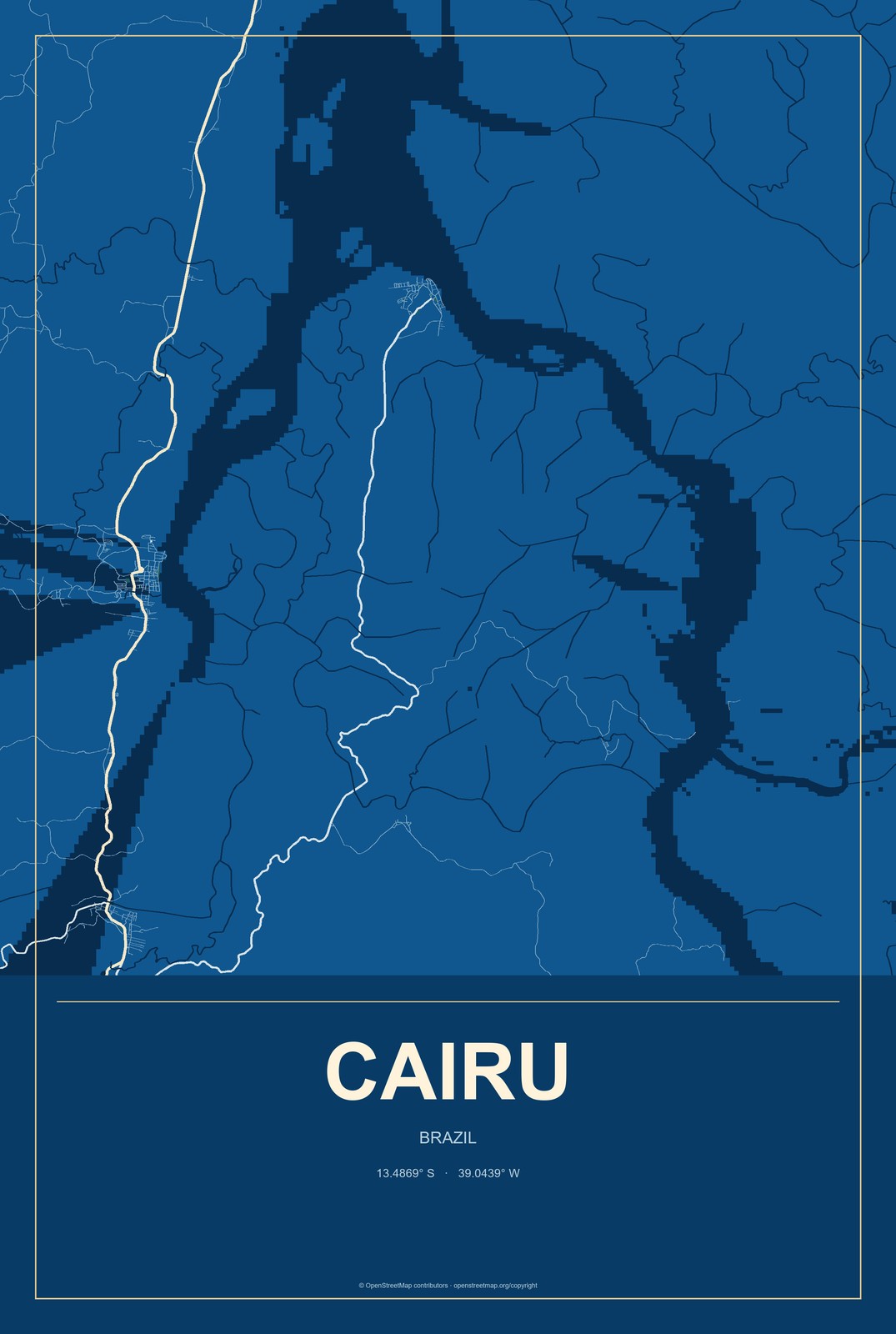 Cairu, Brazil City Map Aluminum Sign in Harbor Cobalt style