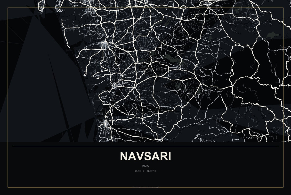 Navsari, India City Map Aluminum Sign in Metropolitan Noir style