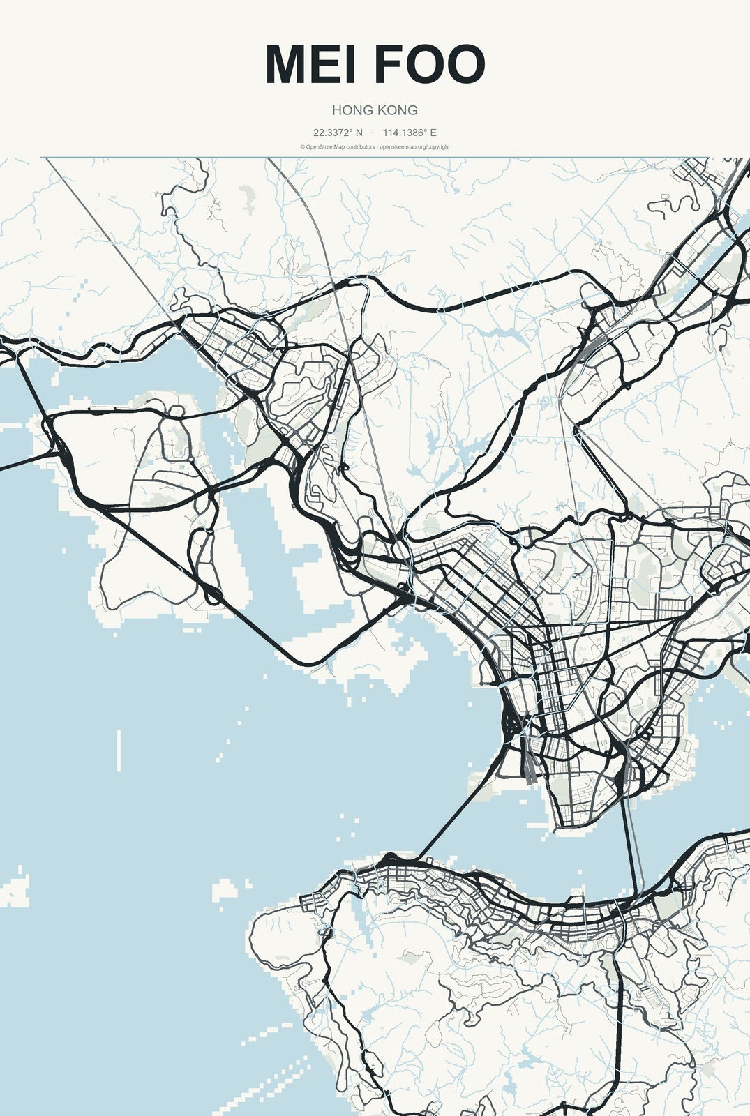 Mei Foo, Hong Kong City Map Aluminum Sign in Headline Atlas style