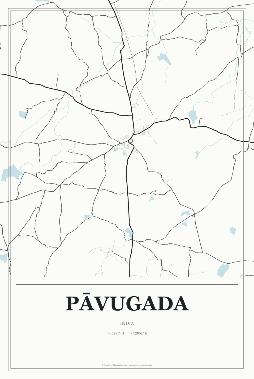 Pāvugada, India City Map Aluminum Sign in Gallery Air style