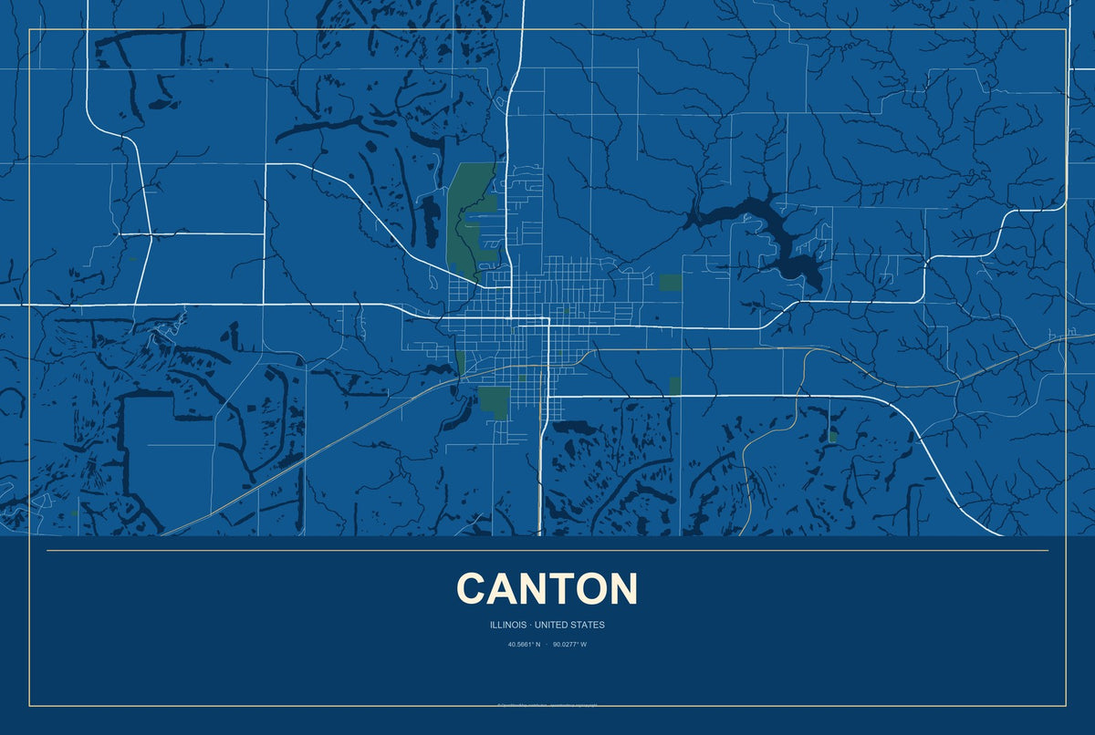 Canton, Illinois City Map Aluminum Sign in Harbor Cobalt style