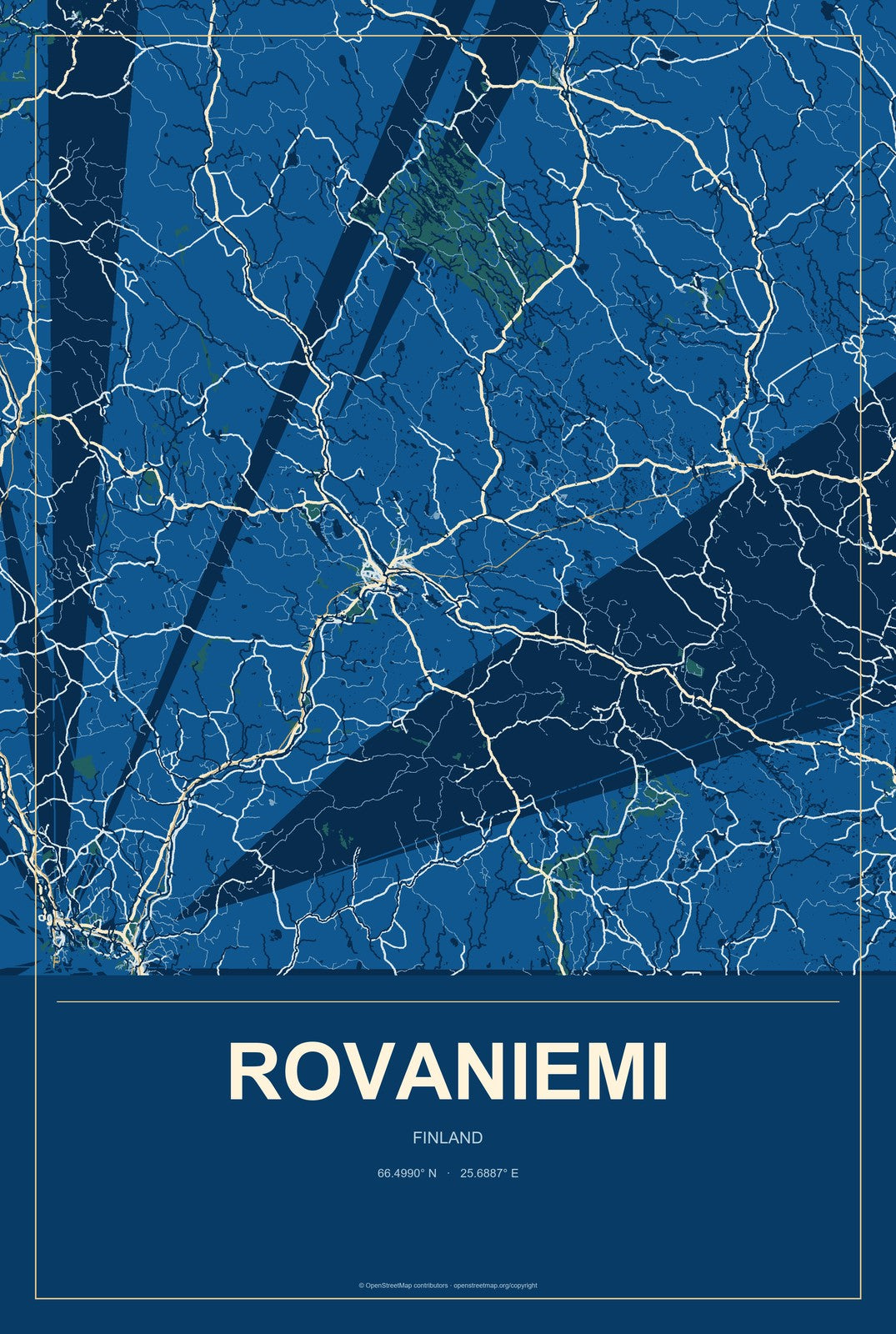Rovaniemi, Finland City Map Aluminum Sign in Harbor Cobalt style
