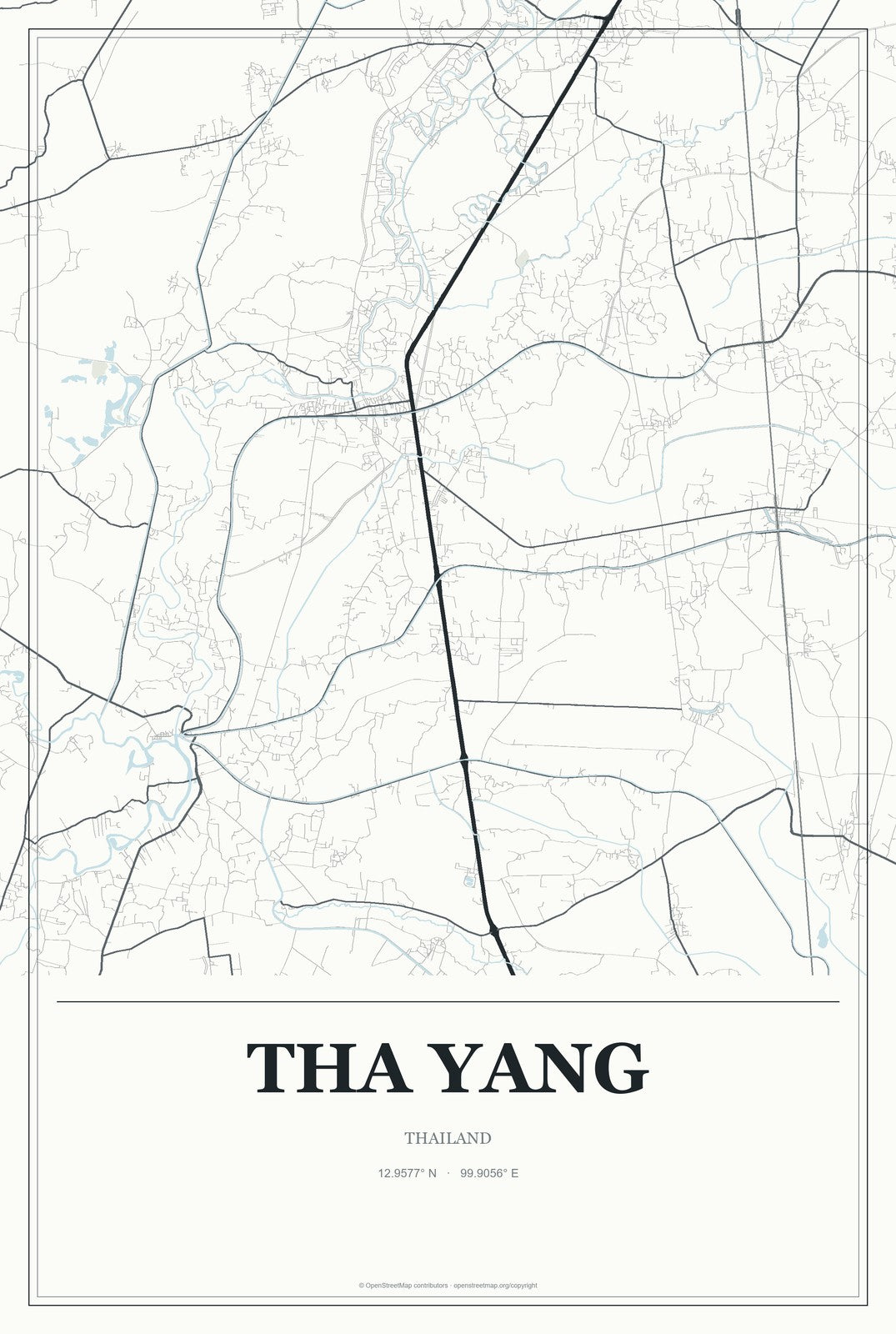 Tha Yang, Thailand City Map Aluminum Sign in Gallery Air style