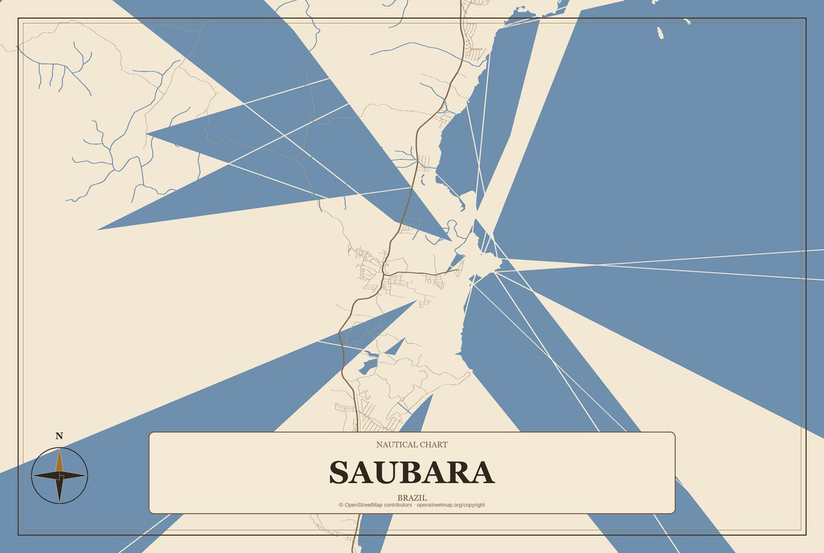Saubara, Brazil City Map Aluminum Sign in Heritage Nautical style