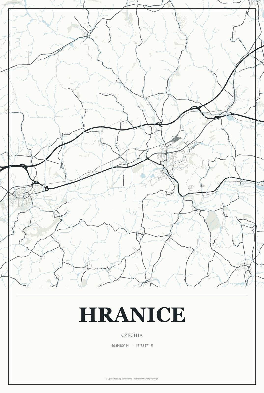 Hranice, Czechia City Map Aluminum Sign in Gallery Air style