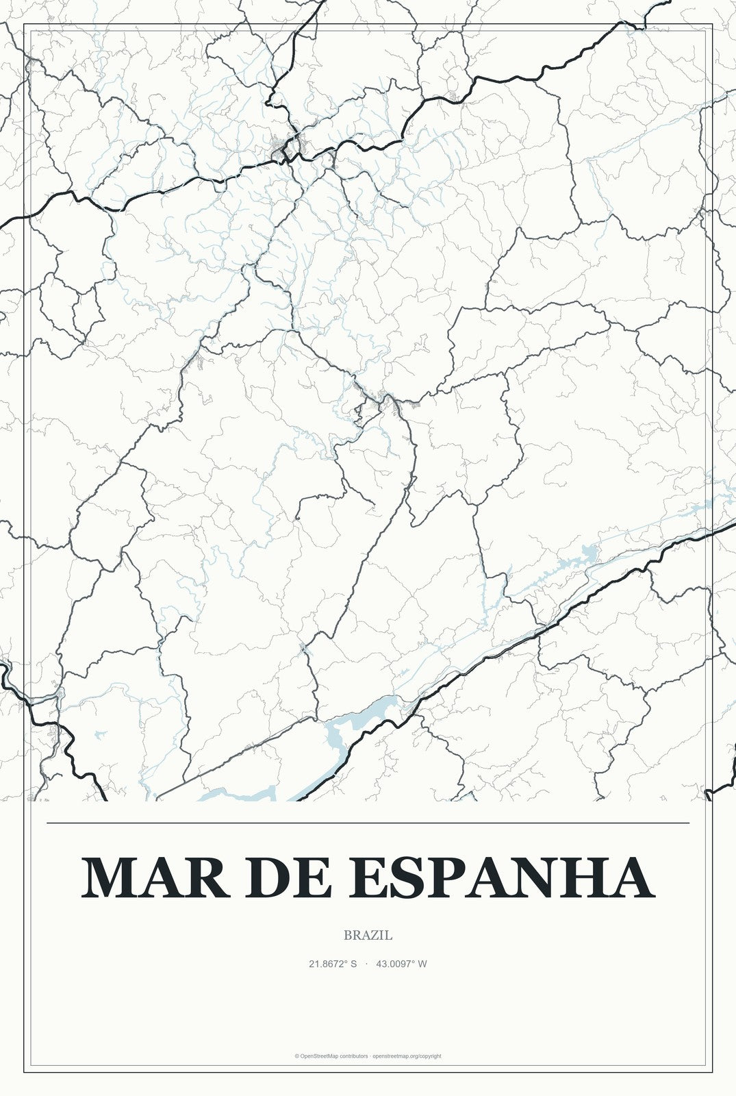 Mar de Espanha, Brazil City Map Aluminum Sign in Gallery Air style