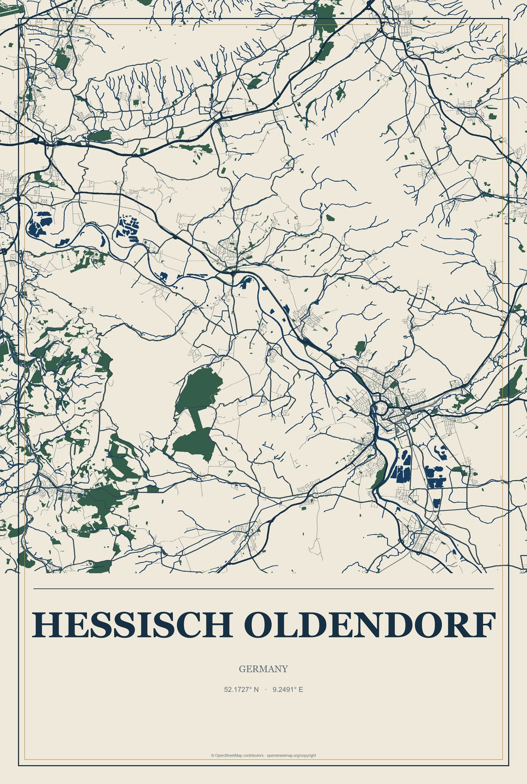 Hessisch Oldendorf, Germany City Map Aluminum Sign in Coastal Cutout style