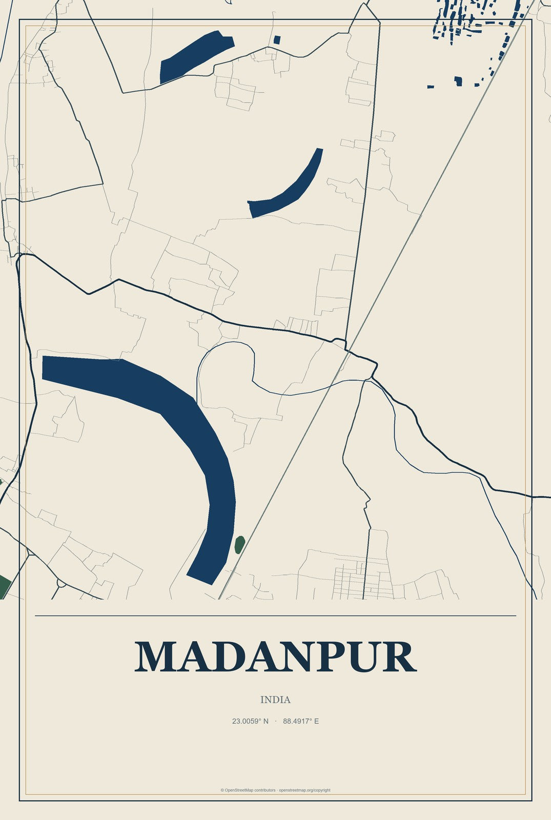 Madanpur, India City Map Aluminum Sign in Coastal Cutout style