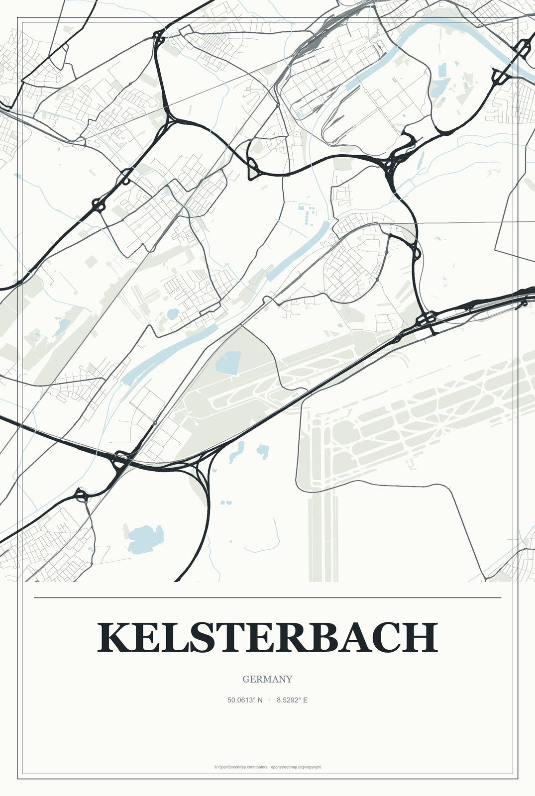 Kelsterbach, Germany City Map Aluminum Sign in Gallery Air style