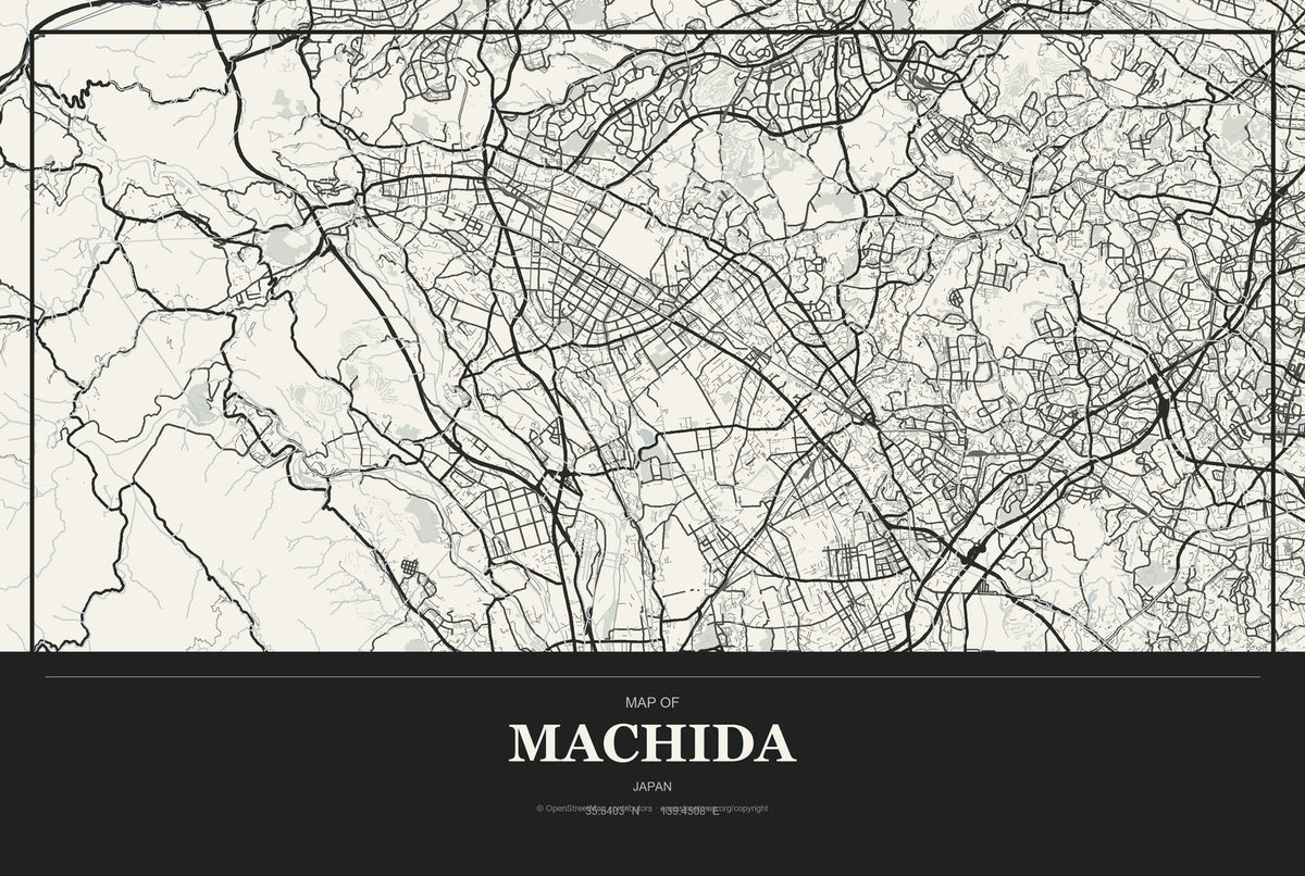 Machida, Japan City Map Aluminum Sign in Museum Plaque style